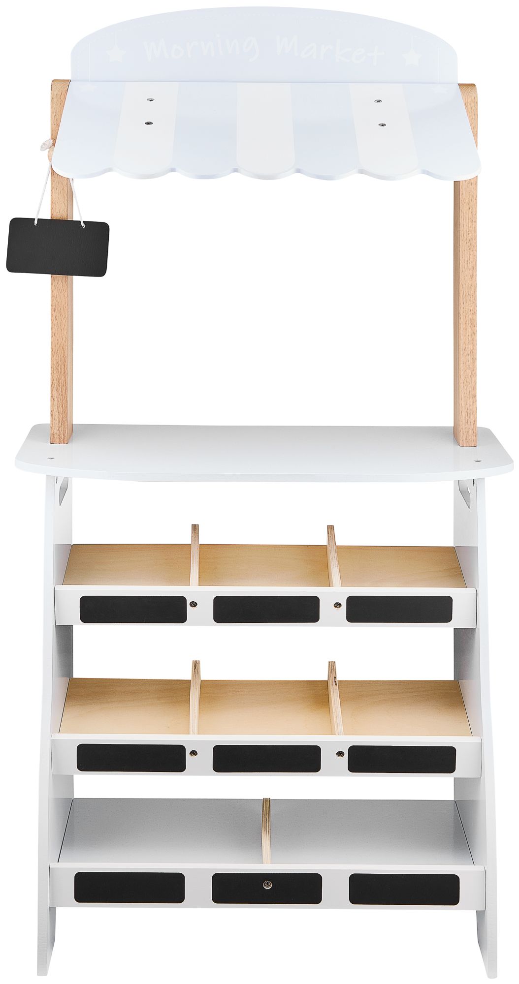 Grönsaksaffär - träbod med lådor, kassaapparat och terminal