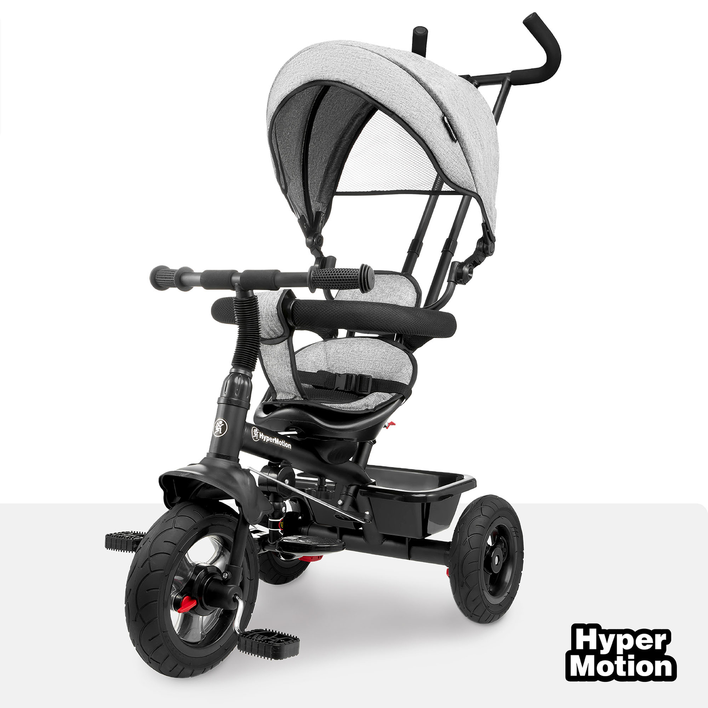 Trehjuling för barn 1-4 år - TOBI FREY - grå färg - svängbar - pumpade hjul + tryckare