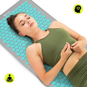 Stor akupressurmatta med kudde och överdrag - 130 cm HyperMotion grå-mint