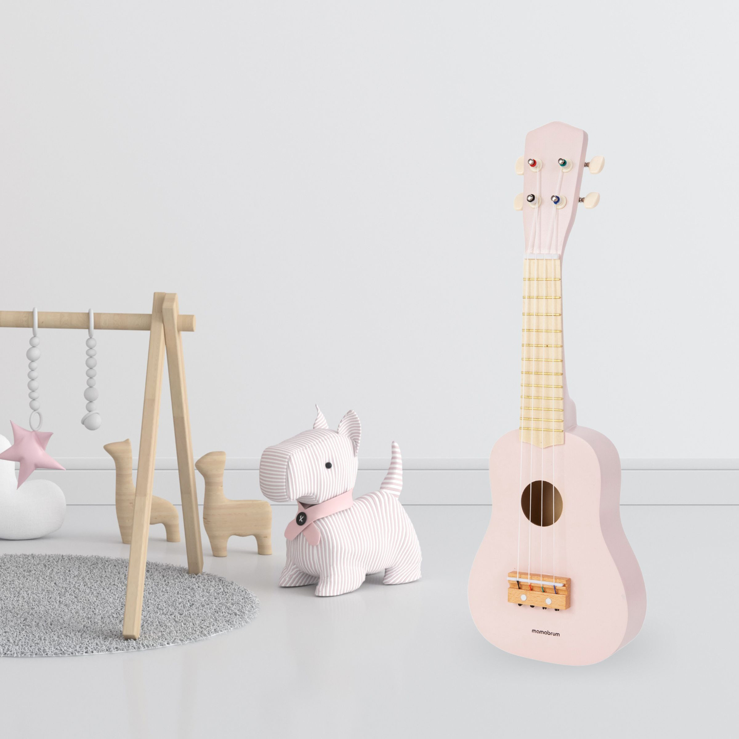 Trägitarr för barn - ukulele - rosa färg