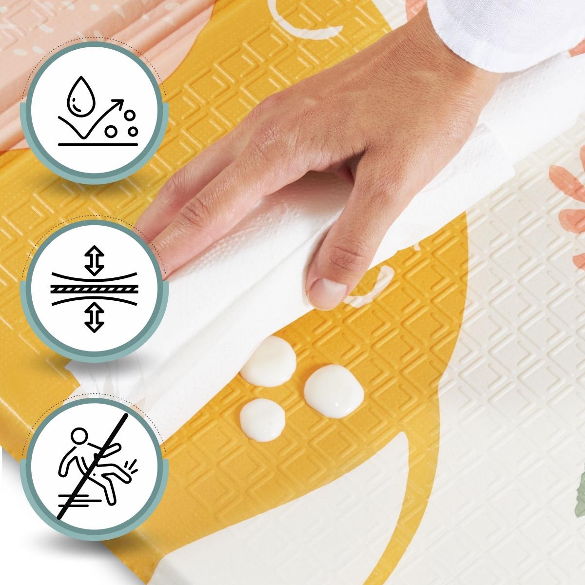 Dubbelsidig hopfällbar skumgummimatta 180 x 120 x 1 cm - Exotiska elefanter/Delikat grå