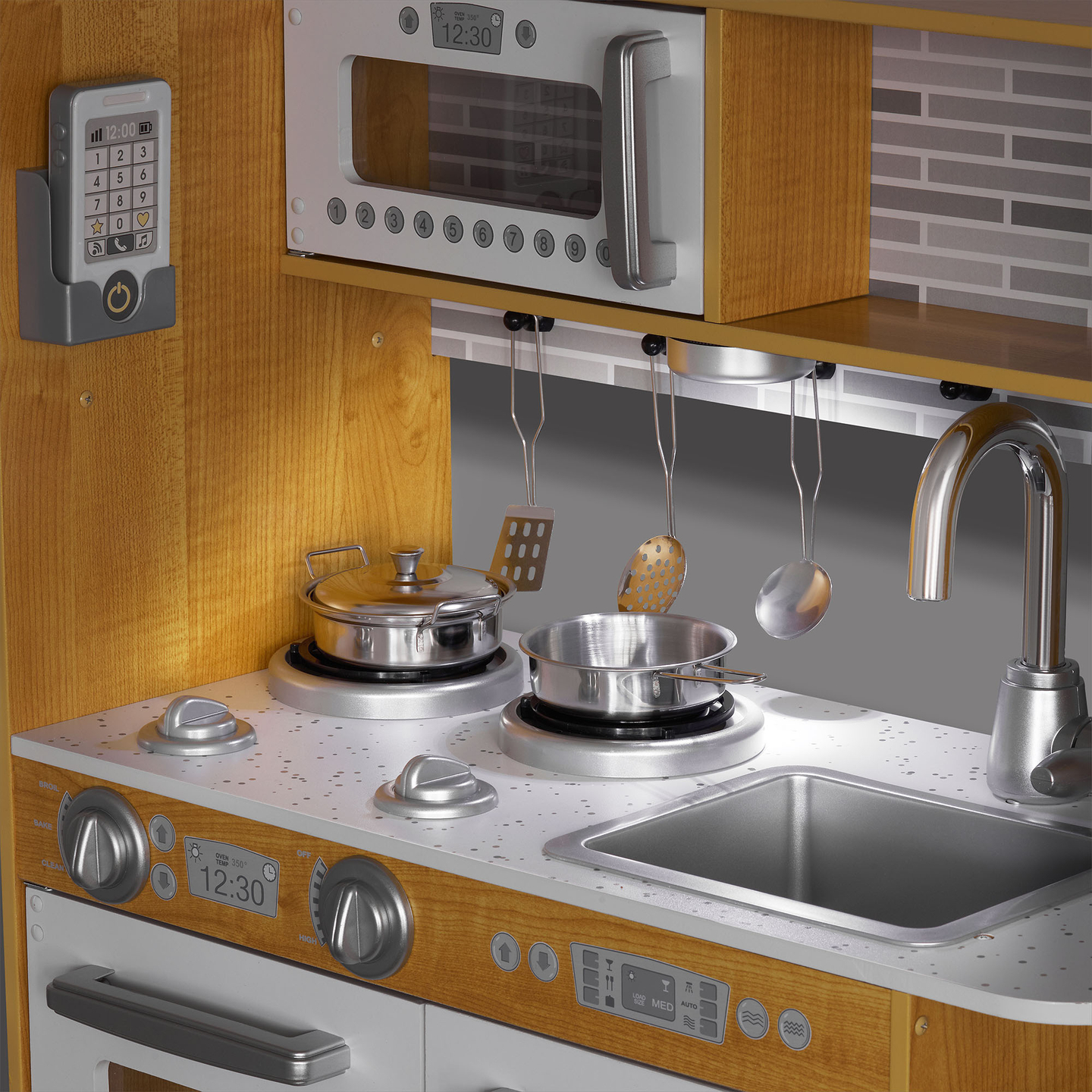 XXL träkök med LED-belysning, förkläde och tillbehör