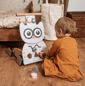 Multifunktionell gåstol - knuffare - barnvagn med klossar - Uggla