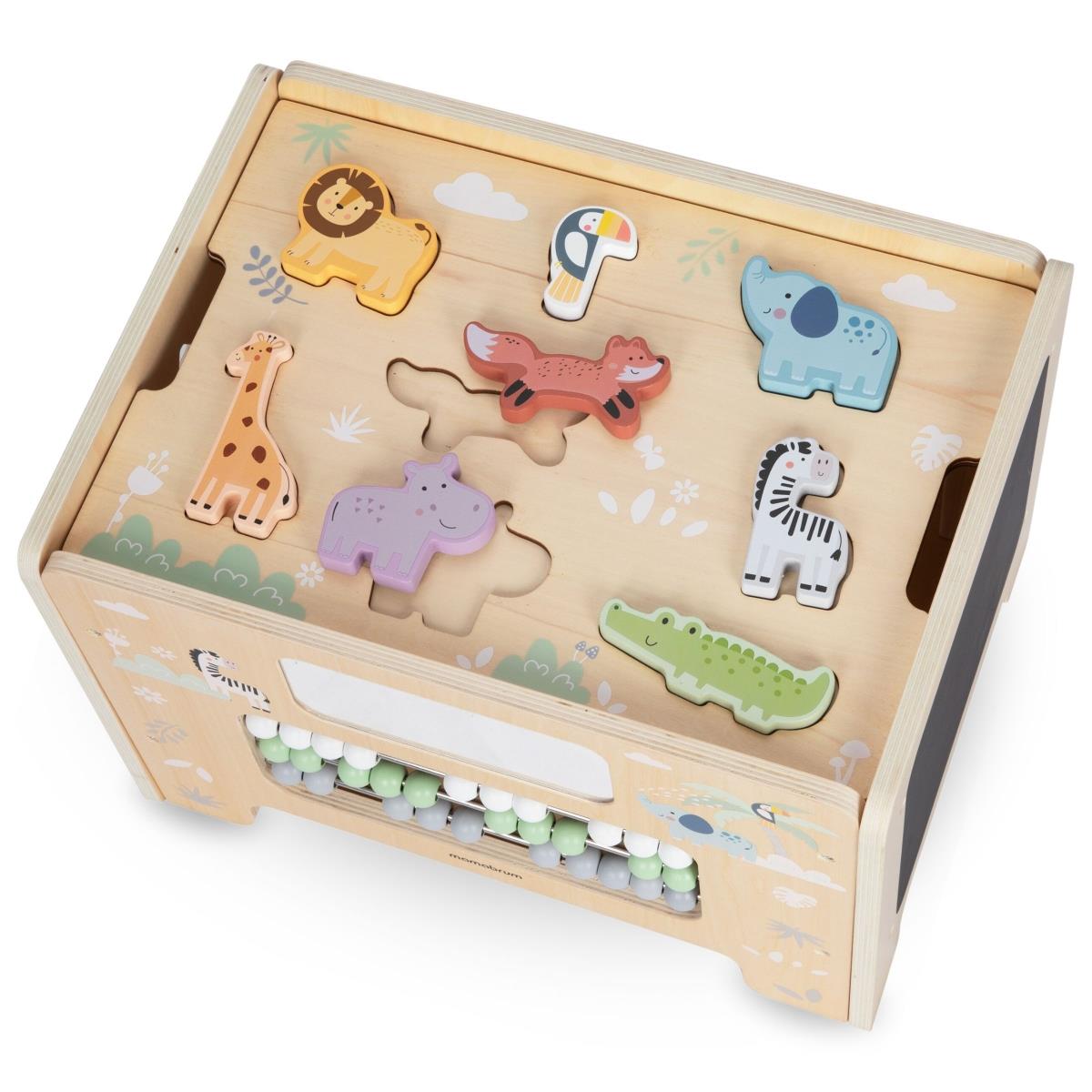 Manipulationslåda i trä - Montessori-bräda med djurfigurer och sits