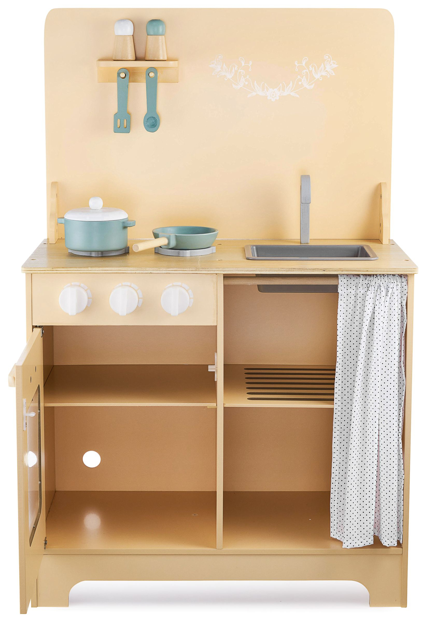 Träkök med förkläde, tillbehör och LED-belysning