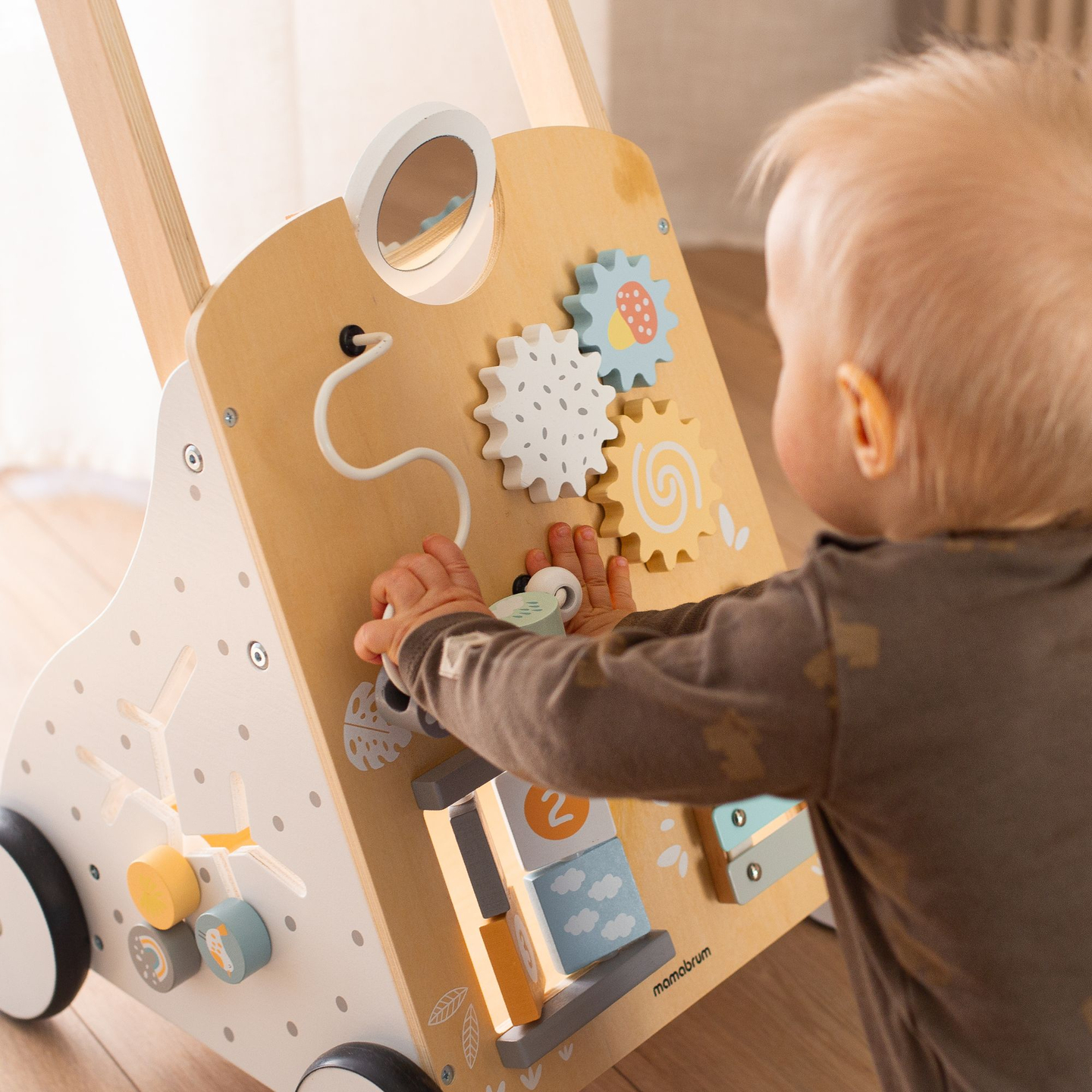 Pedagogisk gåstol i trä 8in1 / baby pusher - manipulativ bräda