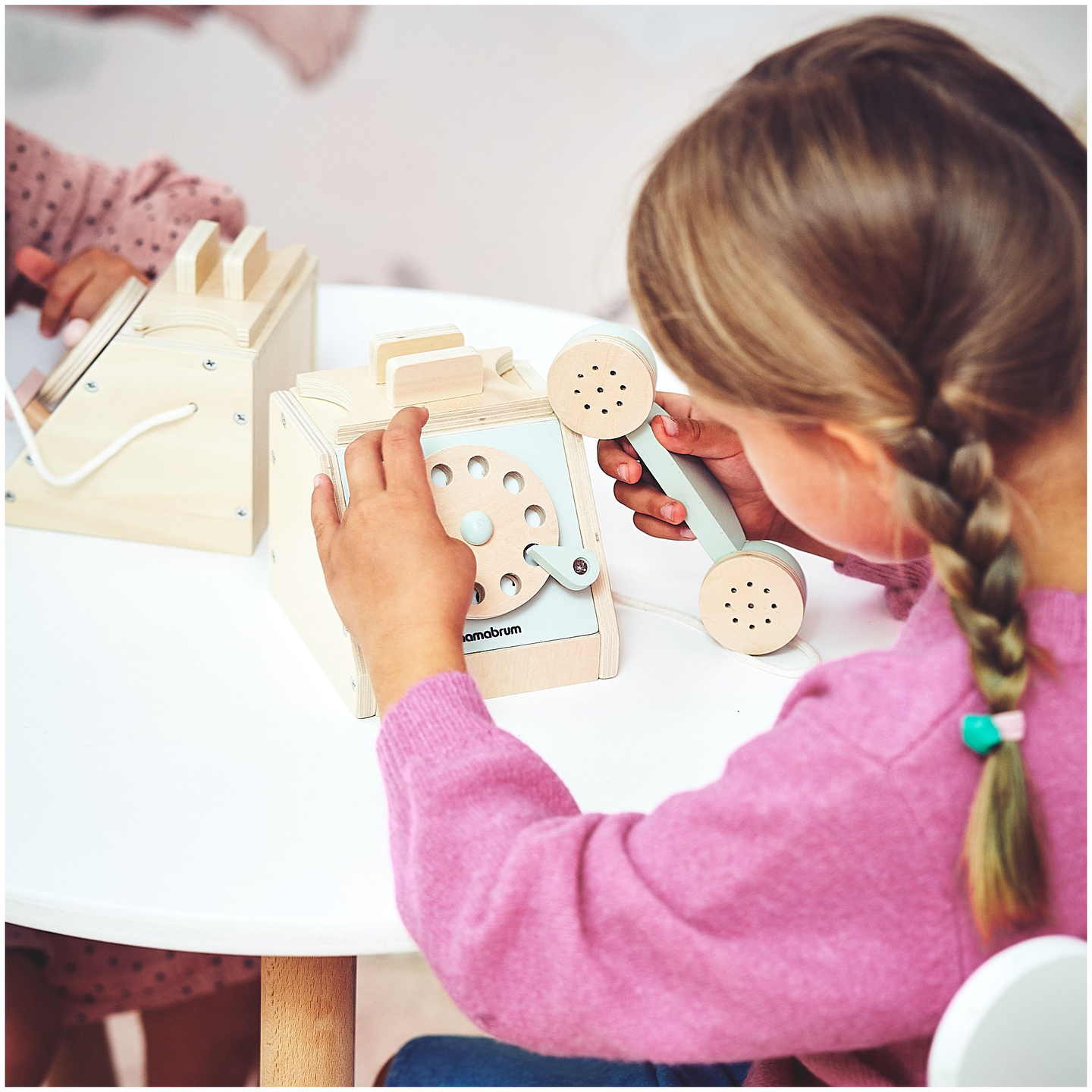 Retro telefon i trä - mint