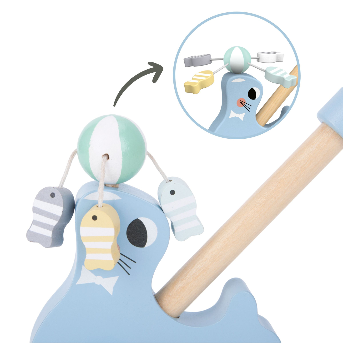 Träsäl med tryckknapp - tryckare