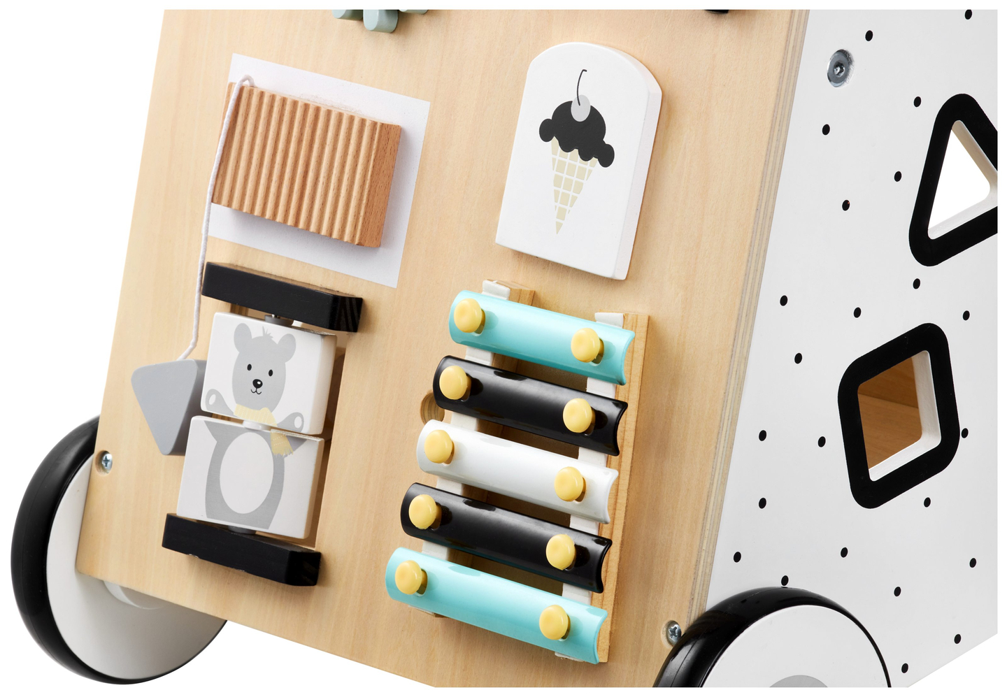 Trä, pedagogisk barnvagn - manipulativ bräda