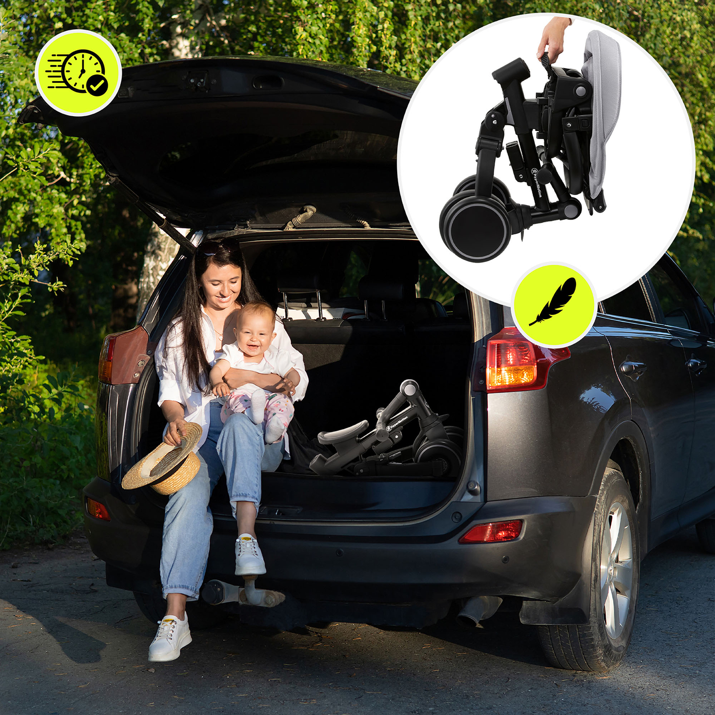 8in1 multifunktionell trehjuling TOBI FOREST - grå