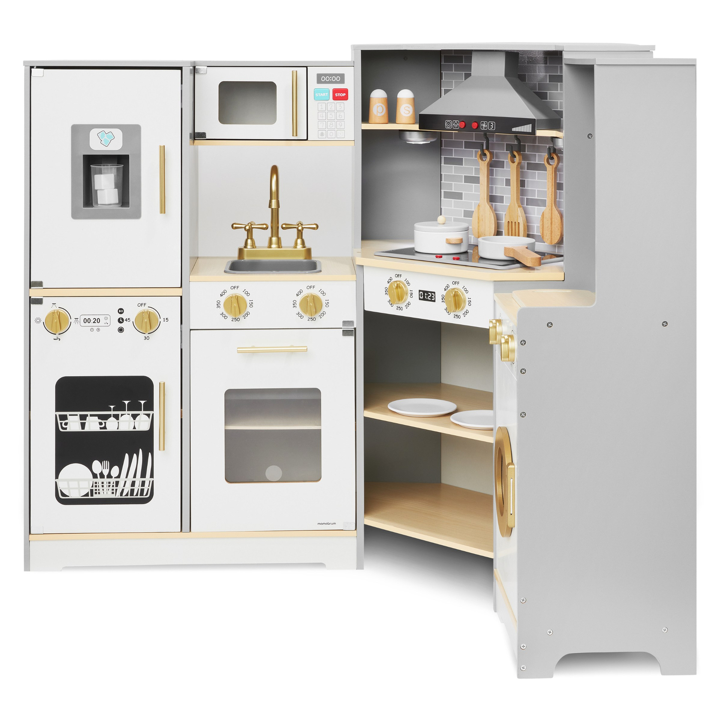 XXXL interaktivt träkök med LED-belysning, fläktkåpa och tillbehör