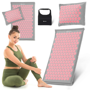 ECO Linne Akupressurmatta med Kokosfiber och Bovetekudde – 68 cm HyperMotion Grå och Rosa