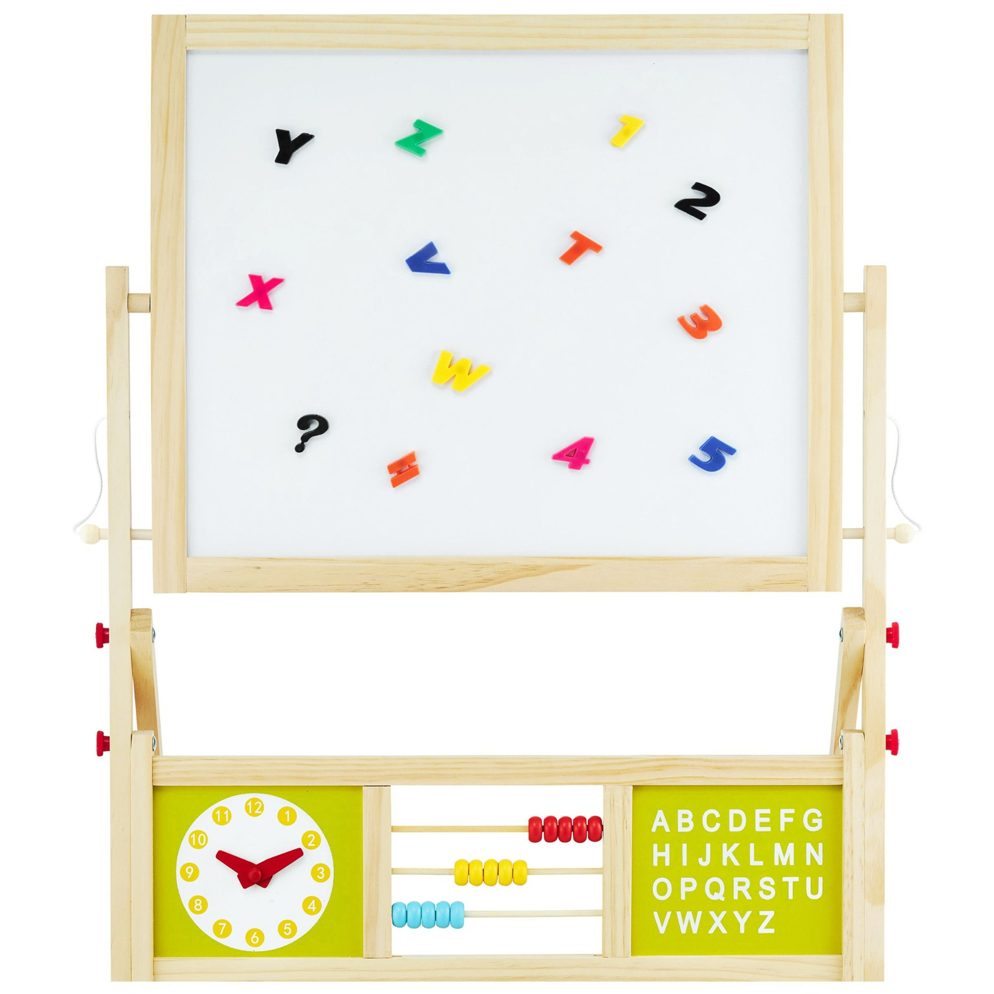 Stor pedagogisk dubbelsidig tavla: magnetisk och krittavla - torr raderingstavla, trä