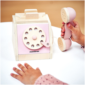 Retro telefon i trä - pastellrosa