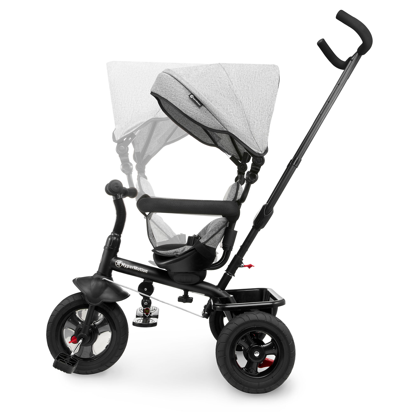 Trehjuling för barn 1-4 år - TOBI FREY - grå färg - svängbar - pumpade hjul + tryckare