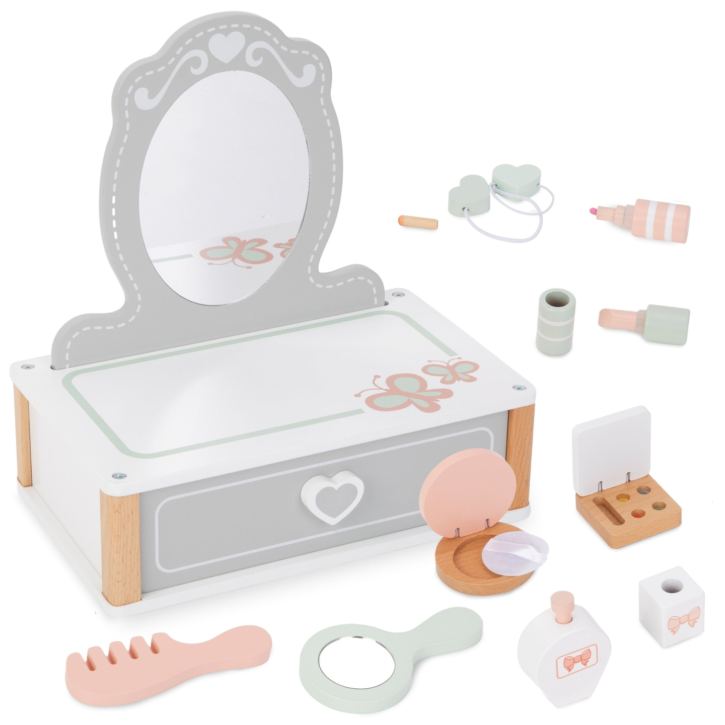 Barnens sminkbord i trä med tillbehör