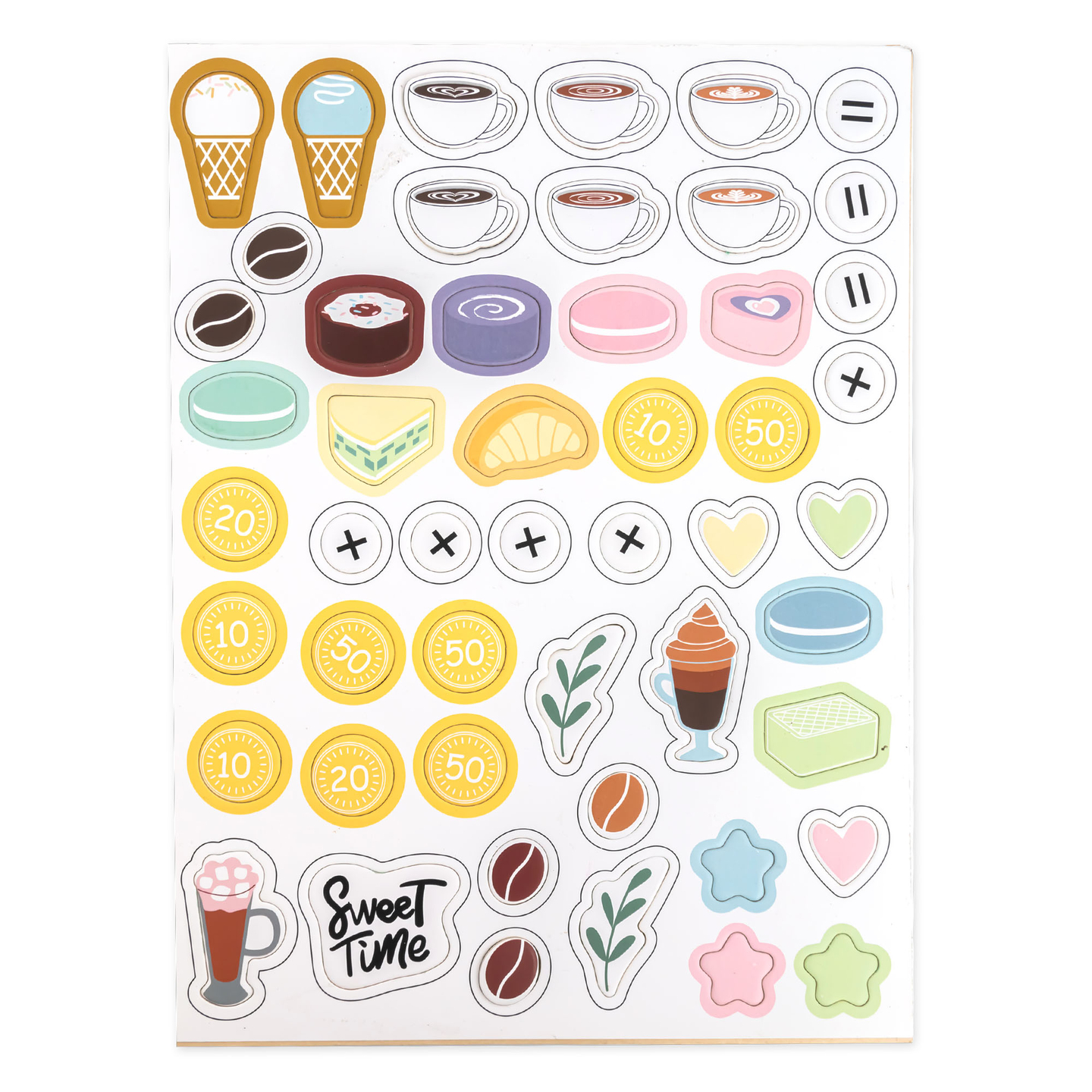 En stor glassbar i trä med magnettavla, kaffemaskin och glass- och dessertset - över 70 delar!