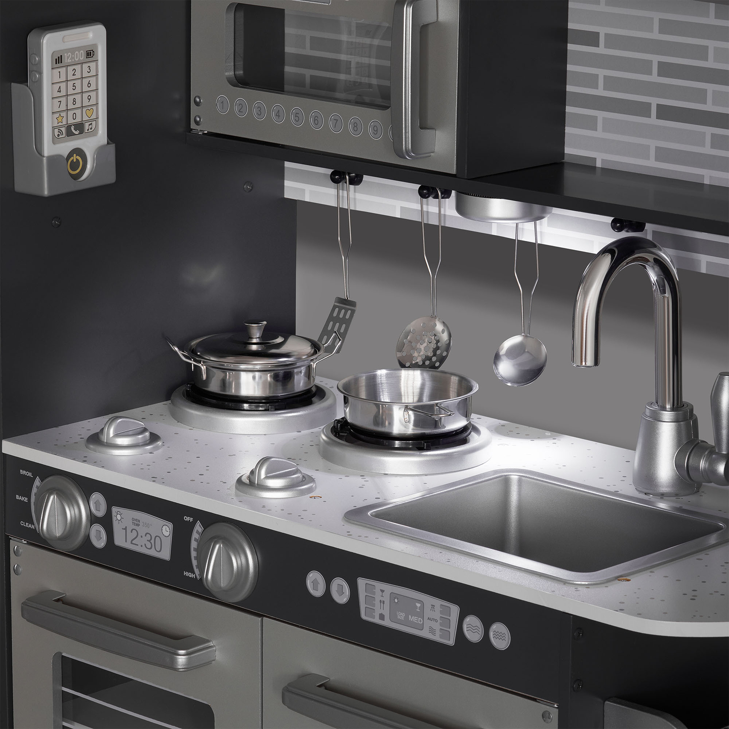 XXL träkök med LED-belysning, förkläde och tillbehör