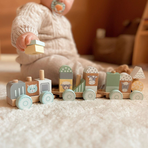Tåg i trä med klossar för en pojke - Farm