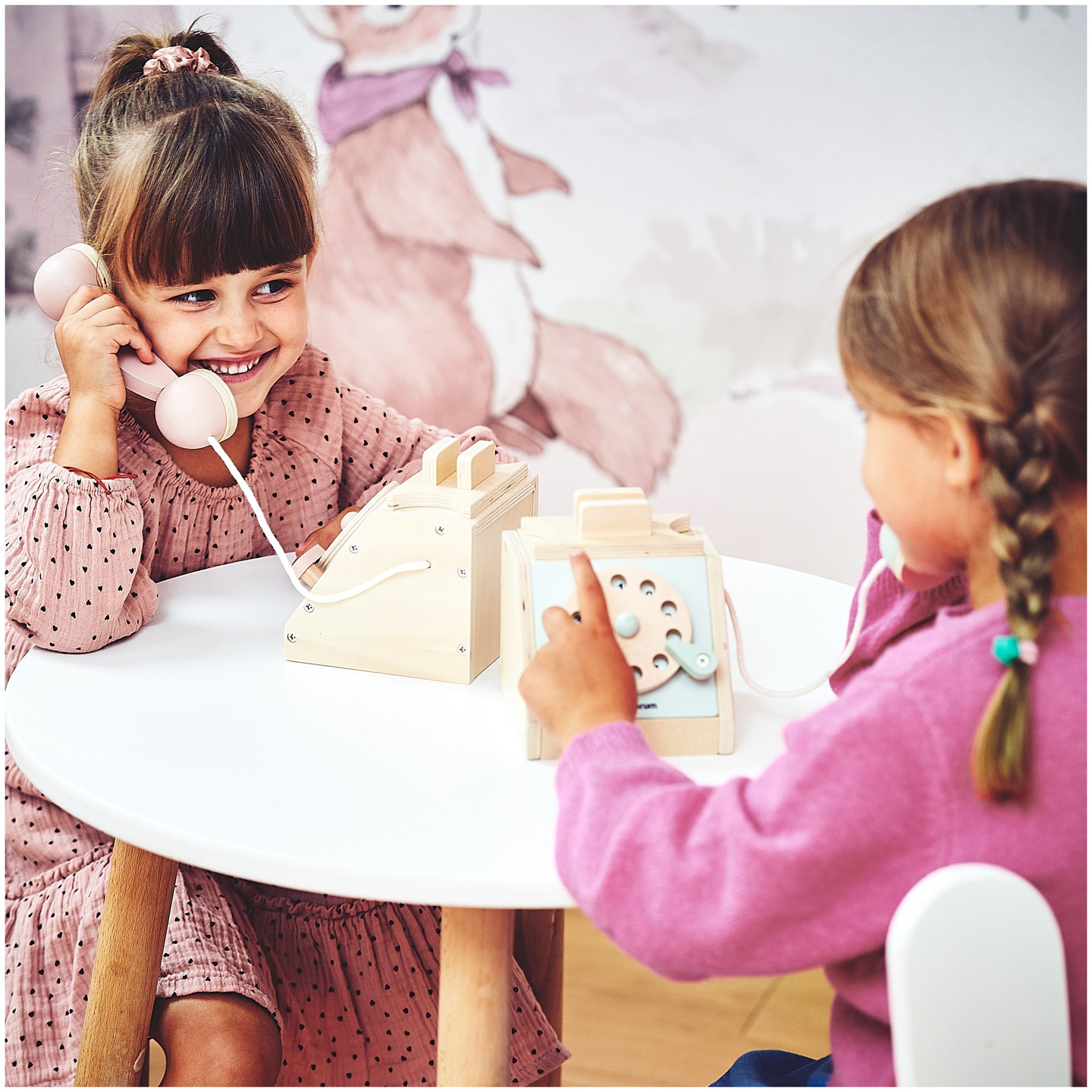 Retro telefon i trä - mint