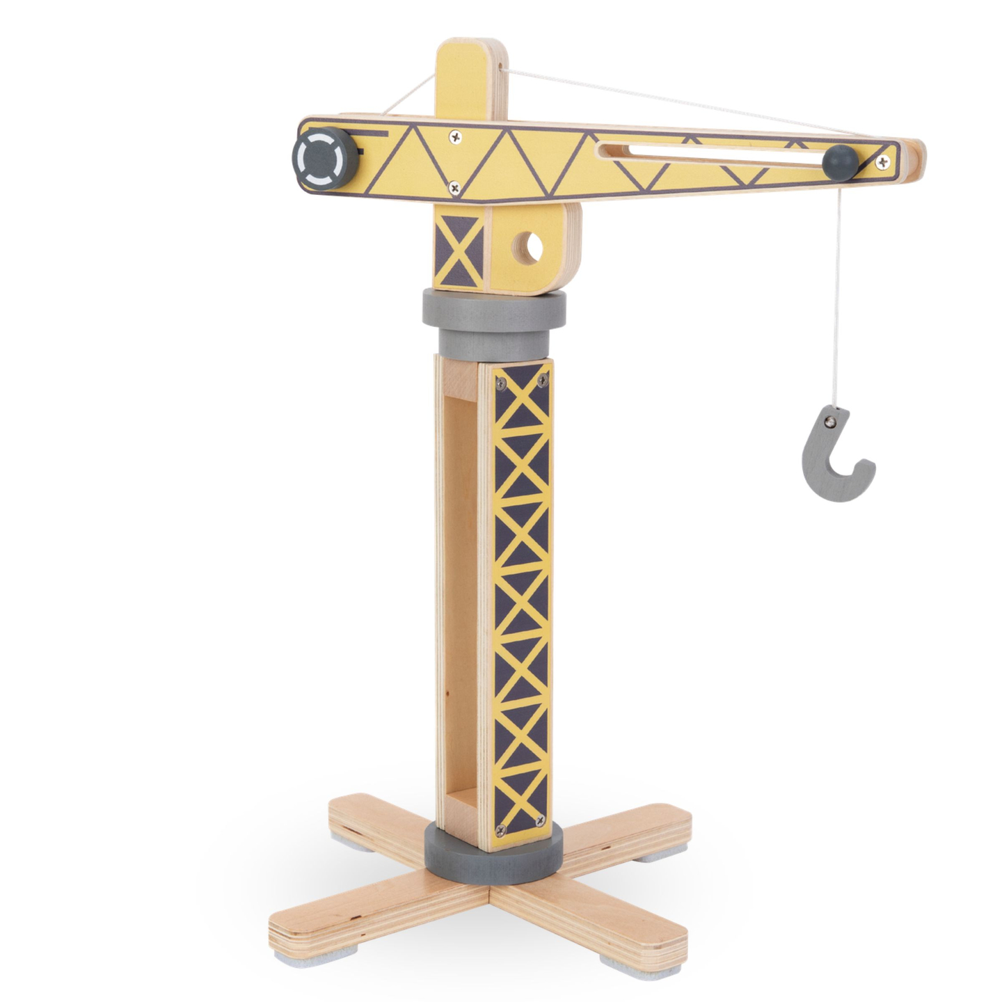 Byggarbetsplats i trä med stora mobilkranar och fordon, tornkran