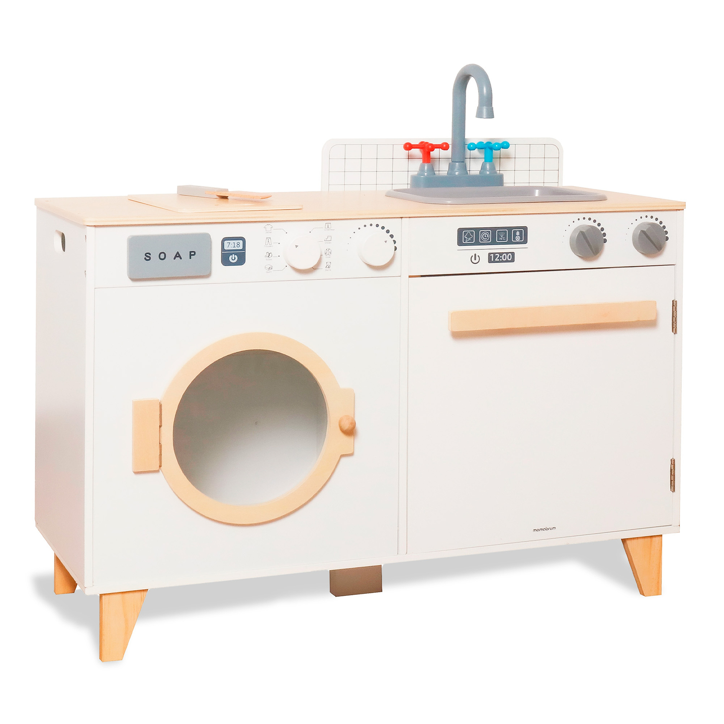 Tvättstuga och kök i trä - 2-i-1-hemset för barn