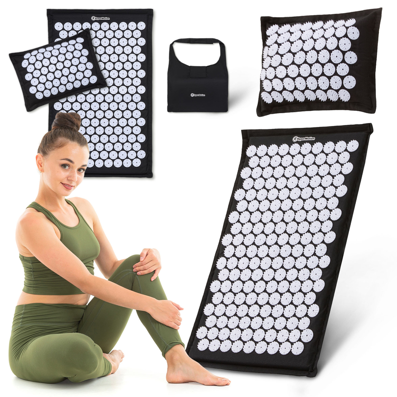 ECO Linne Akupressurmatta med Kokosfiber och Bovetekudde – 68 cm HyperMotion Svart och Vit