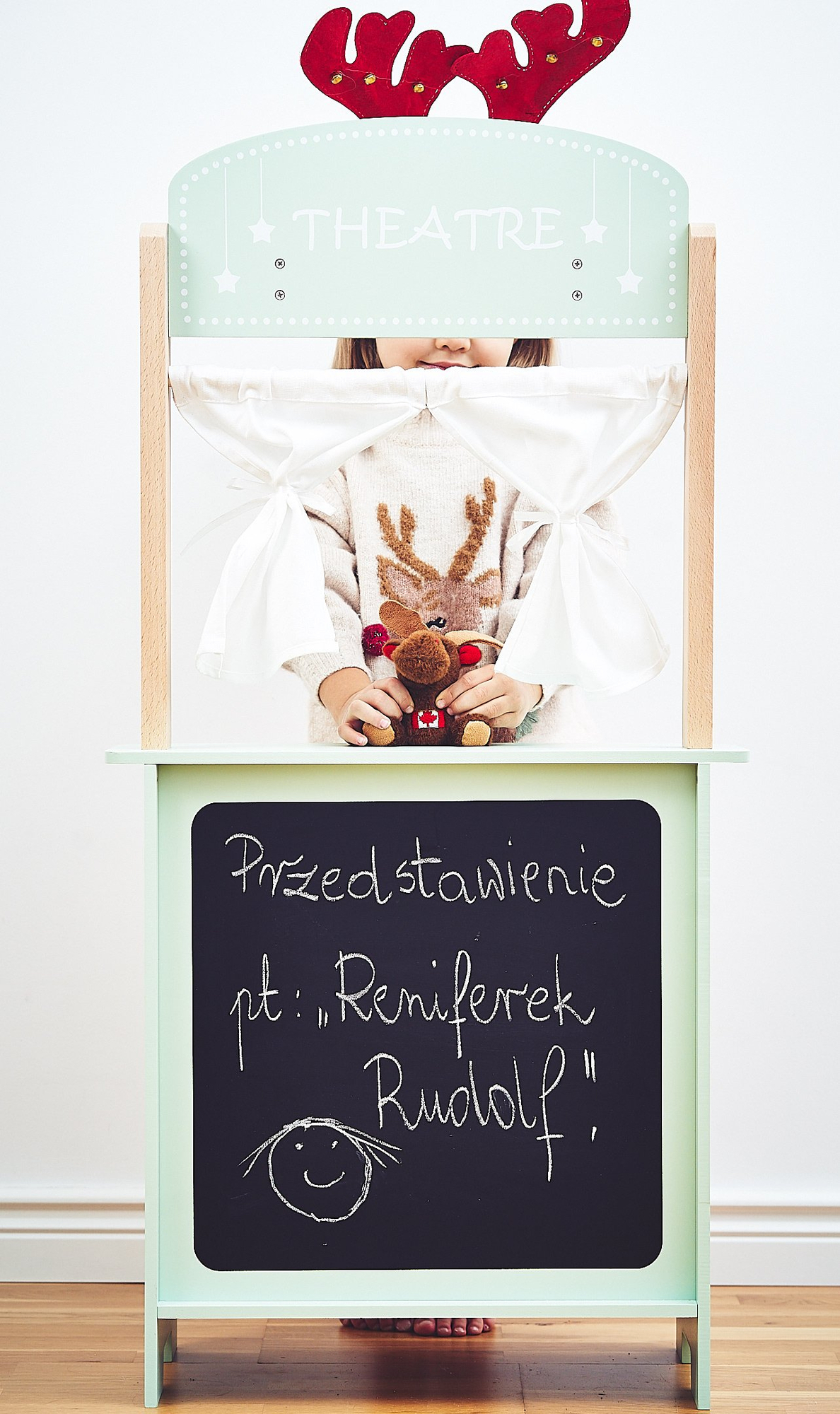 Stor träbutik - stall och teater 2 i 1 med våg, betalterminal, frukt och grönsaker