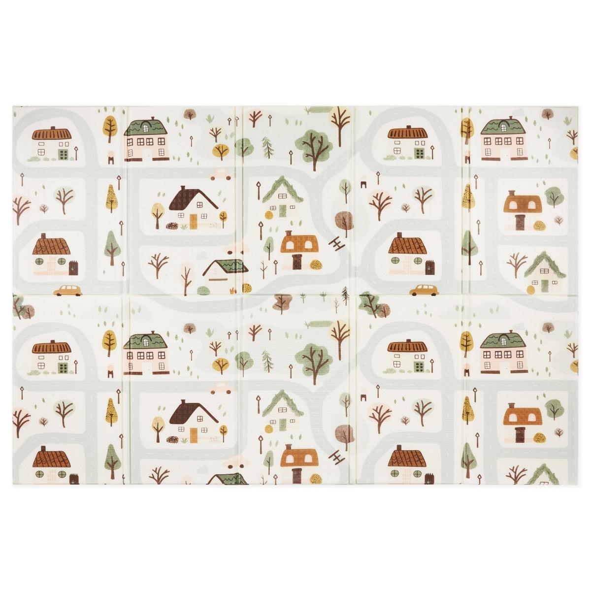 Dubbelsidig hopfällbar skummatta 180 x 120 x 1cm - Charming Town/Sand Beige