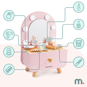 Minisminibord i trä för barn med tillbehör och LED-belysning med smidig ljusstyrkejustering