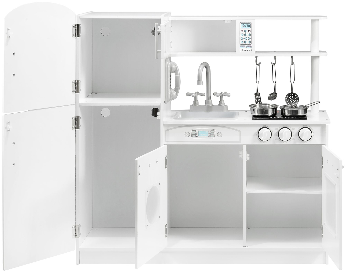 Stora vita kökstillbehör och förkläde i trä