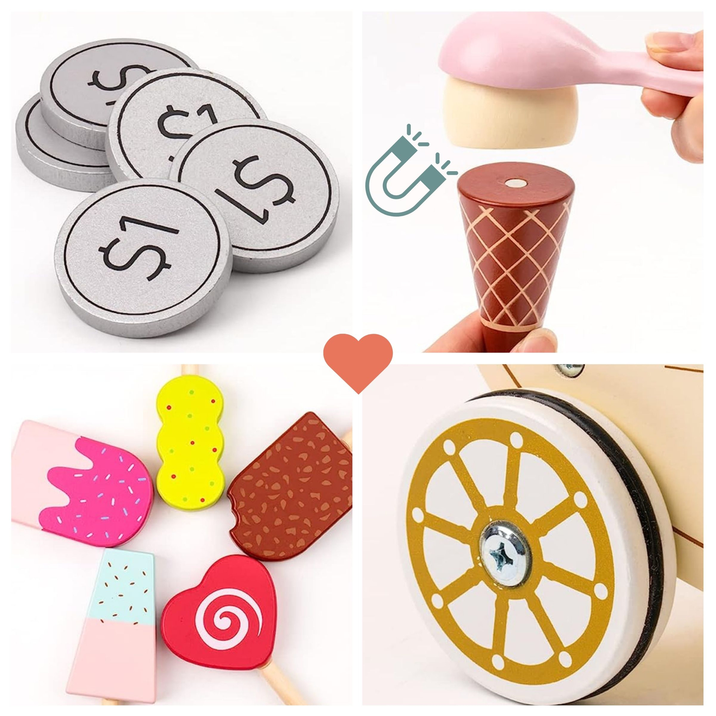 Trä glassbar för barn - vagn på hjul med tillbehör