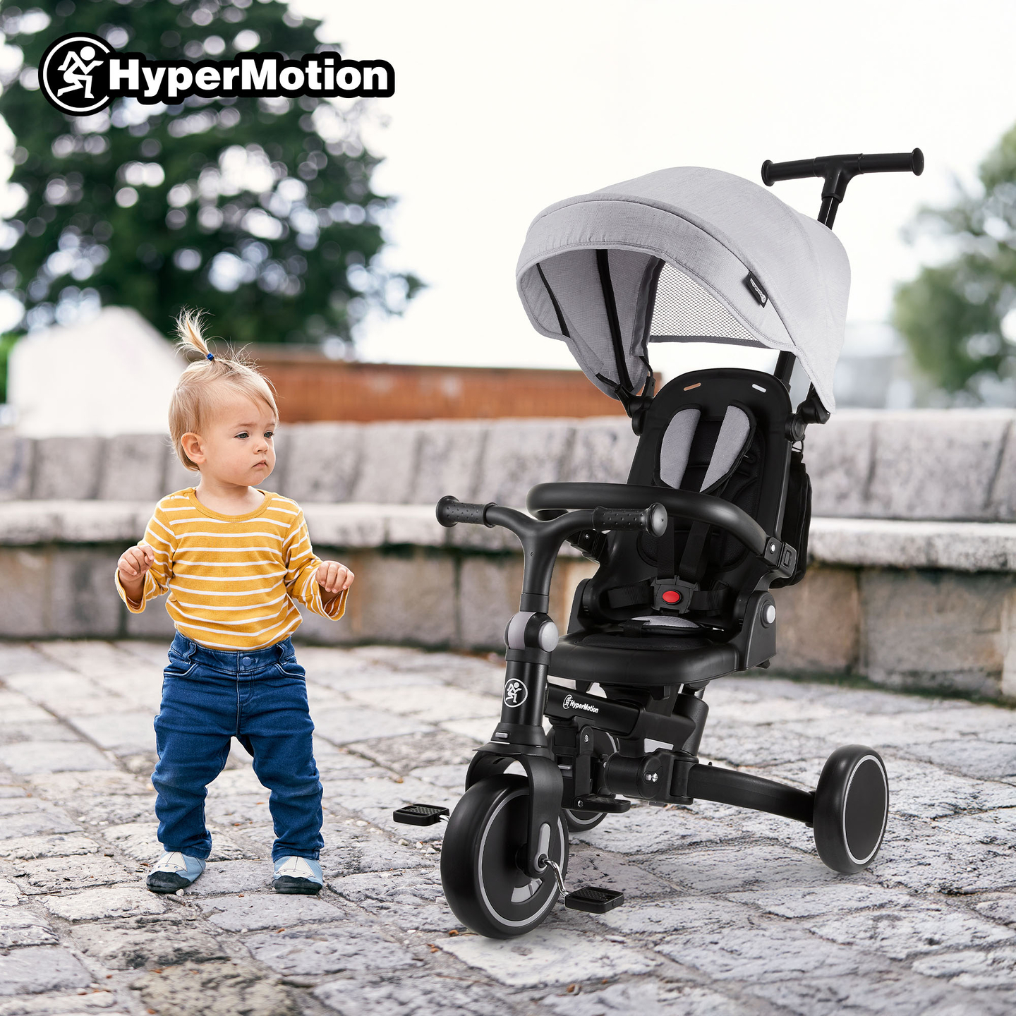 8in1 multifunktionell trehjuling TOBI FOREST - grå