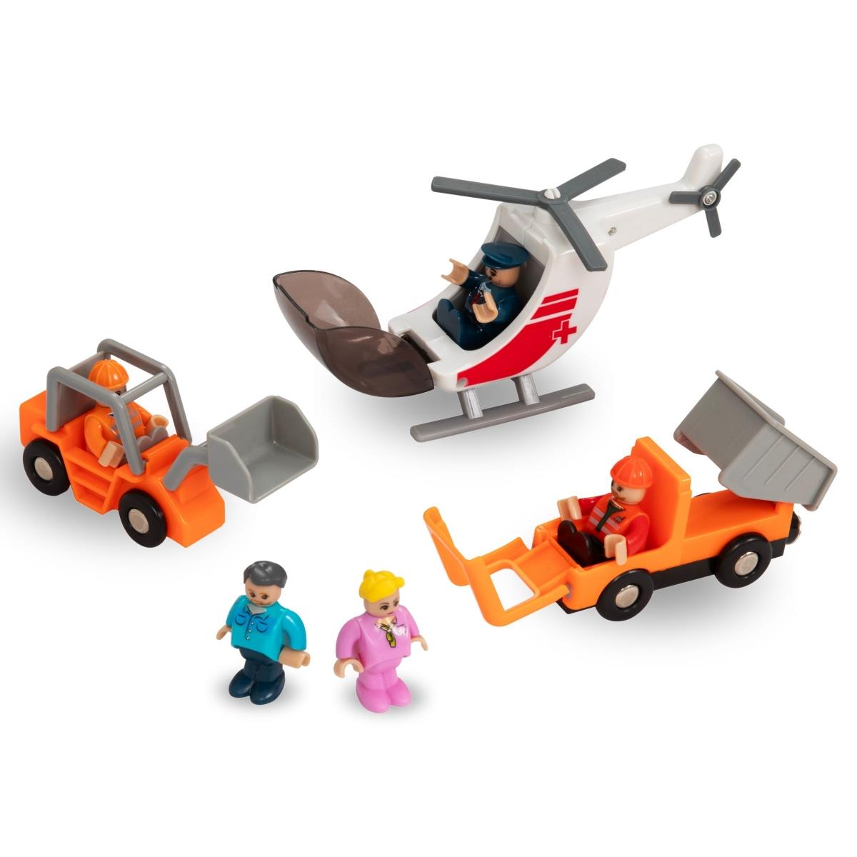 Träjärnväg, batteridrivet tåg - Stad: spår, bilar, bro, flygplats