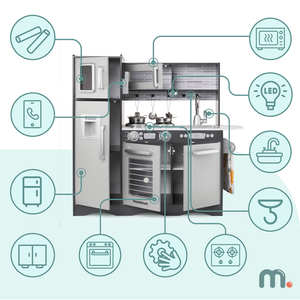 XXL träkök med LED-belysning, förkläde och tillbehör