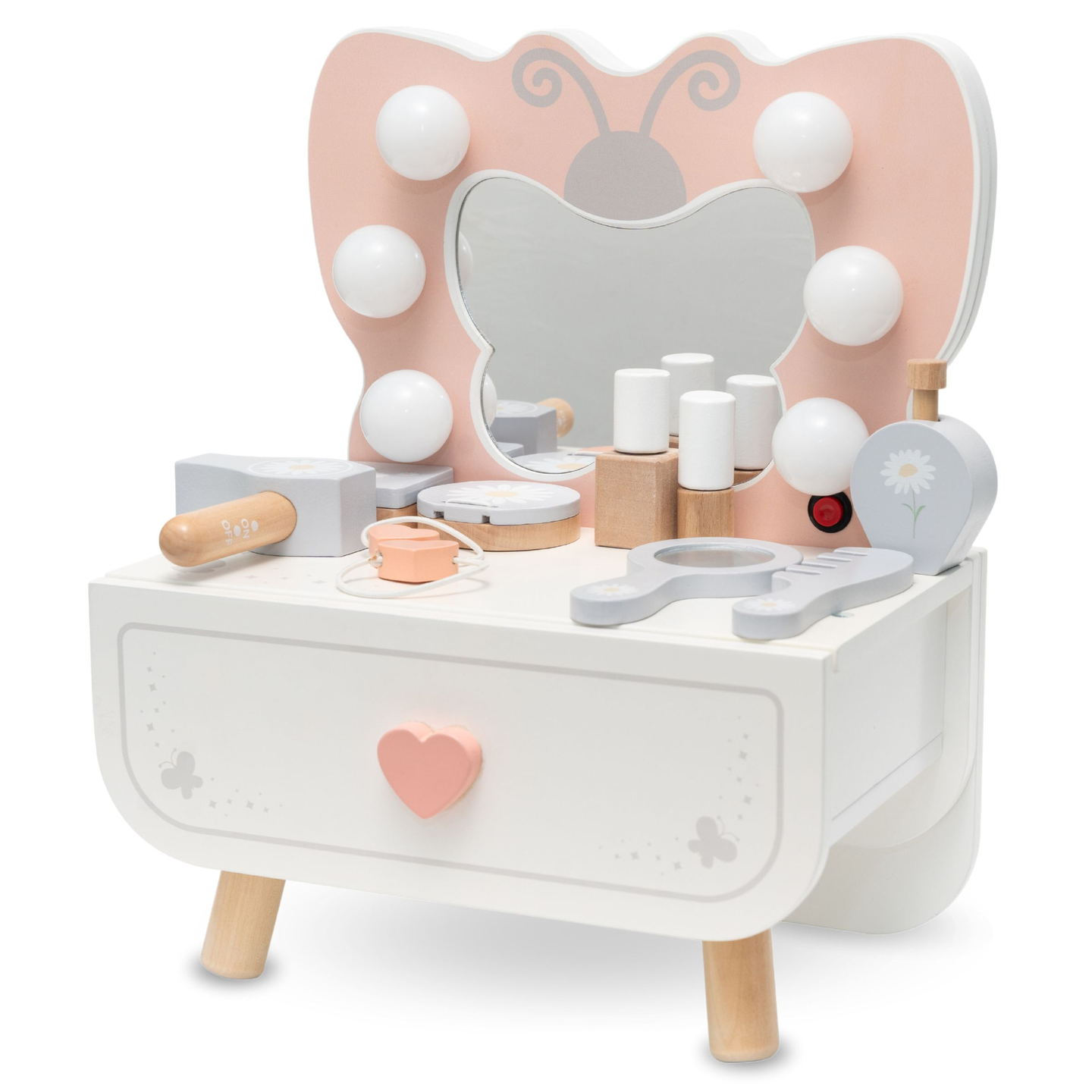 Mini sminkbord i trä med LED-belysning - Butterfly