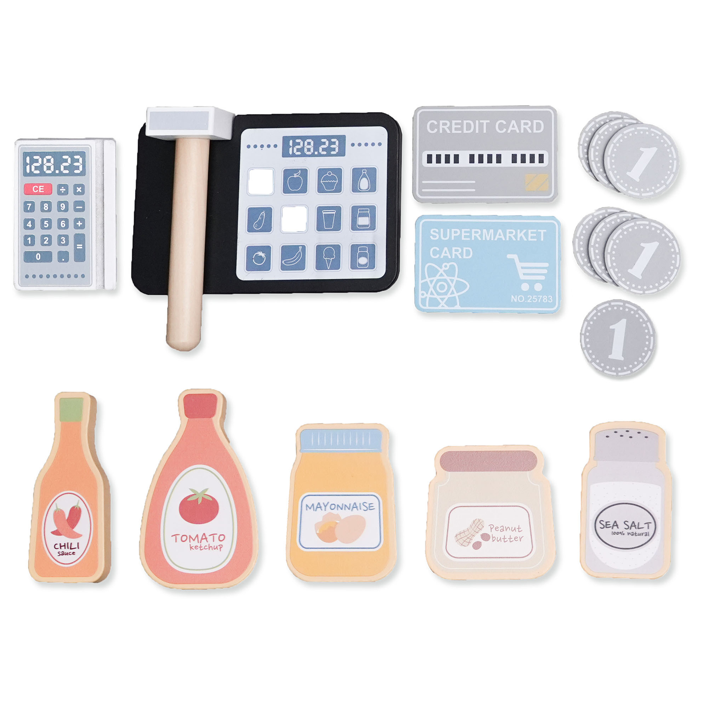 Stor XXXL-butik i trä för barn med snabbmatsbar - Corner shop + Kaffemaskin + Ugn + Kylskåp - 106 ac.