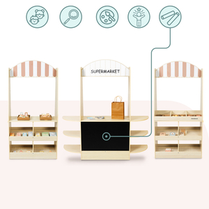 Stor barnbutik i trä med svart tavla - 91 delar för shoppingglädje!