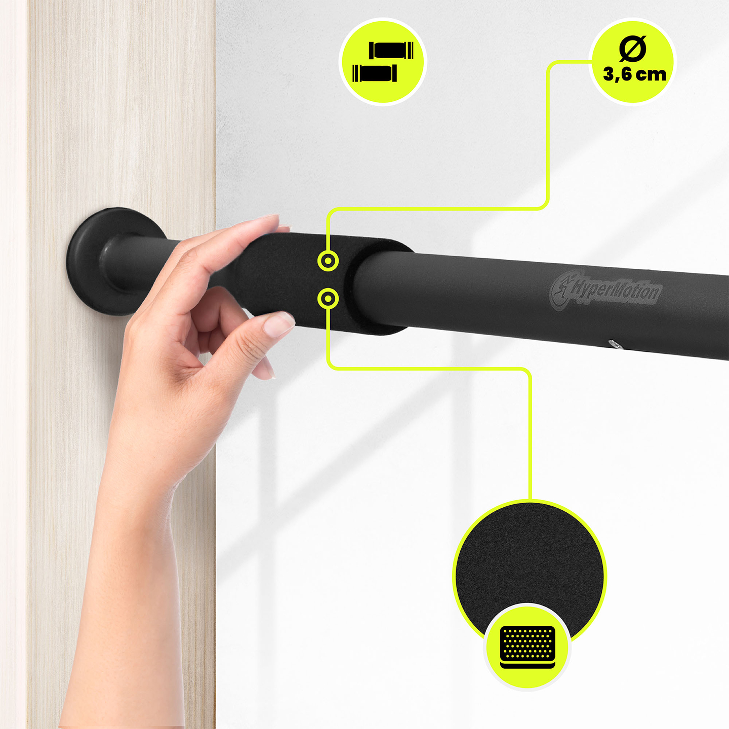 HyperMotion justerbar pull-up-stång 80-130 cm, 150 kg, svart