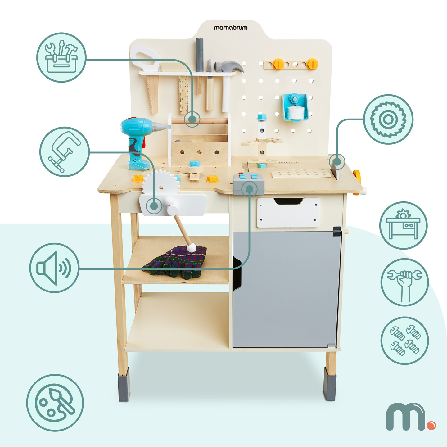 XXL Stor träverkstad med verktyg - gör-det-själv-set, 74 delar