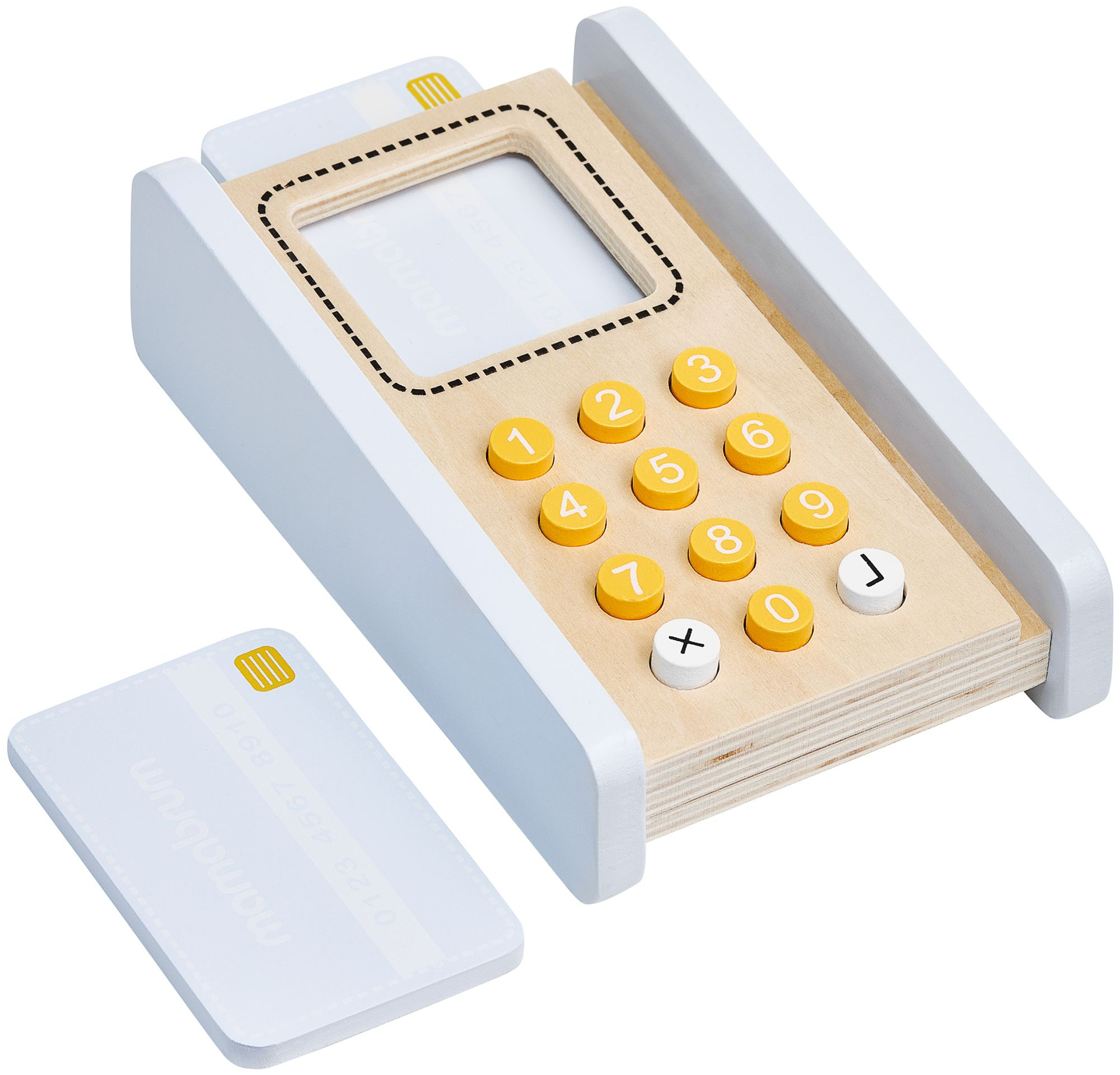 Grönsaksaffär - träbod med lådor, kassaapparat och terminal