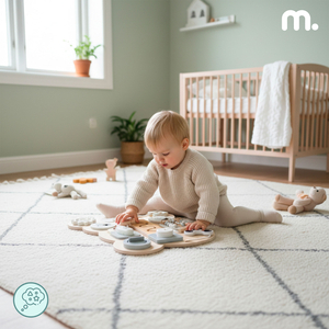 Montessori-nalle i trä - sensoriskt lärande av självständighet: kardborreband, plugg, labyrint, klickknapp