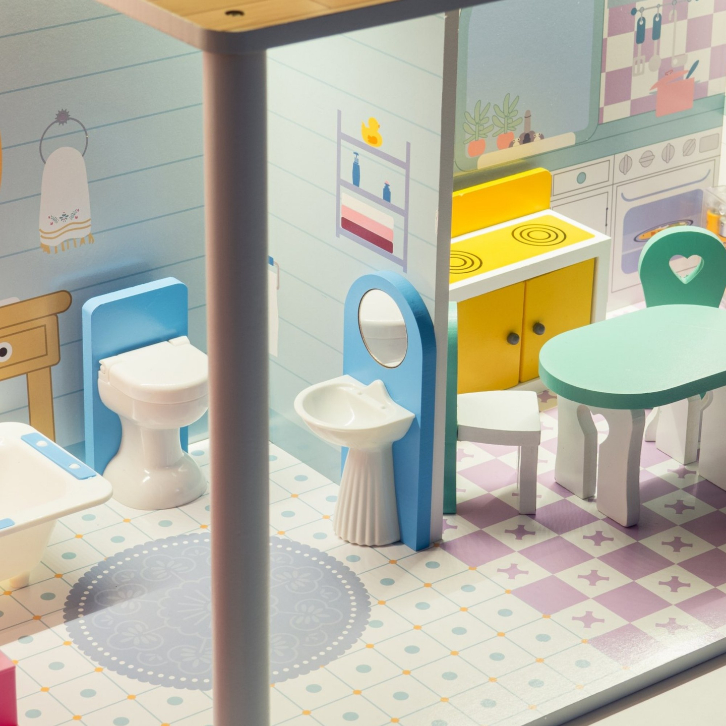 XXL Största dockhus i trä - 123 cm - LED-belyst - terrass, tillbehör, trädgård