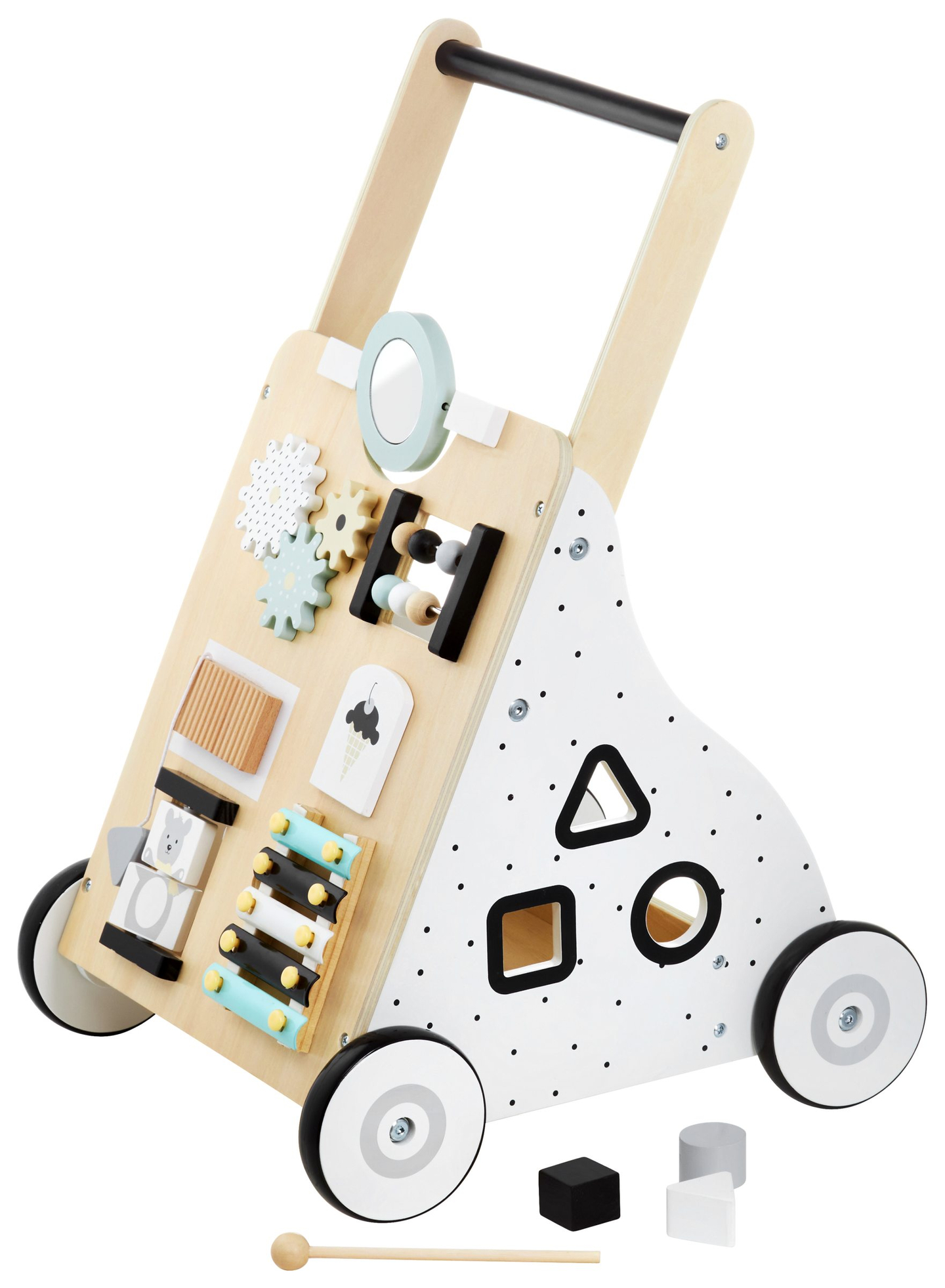 Trä, pedagogisk barnvagn - manipulativ bräda