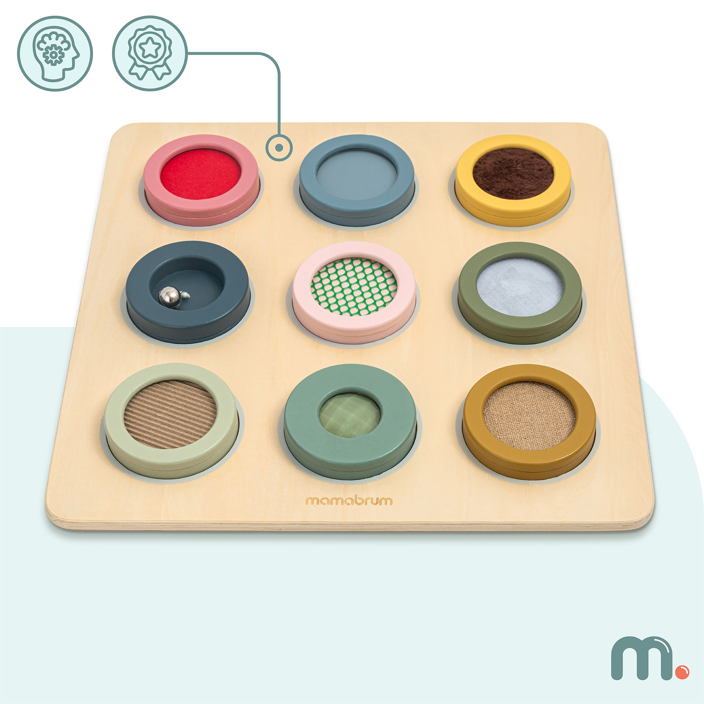 Montessori-sensorisk tavla i trä – 9 texturer för att upptäcka och utveckla känseln