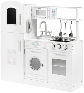 Stora vita kökstillbehör och förkläde i trä