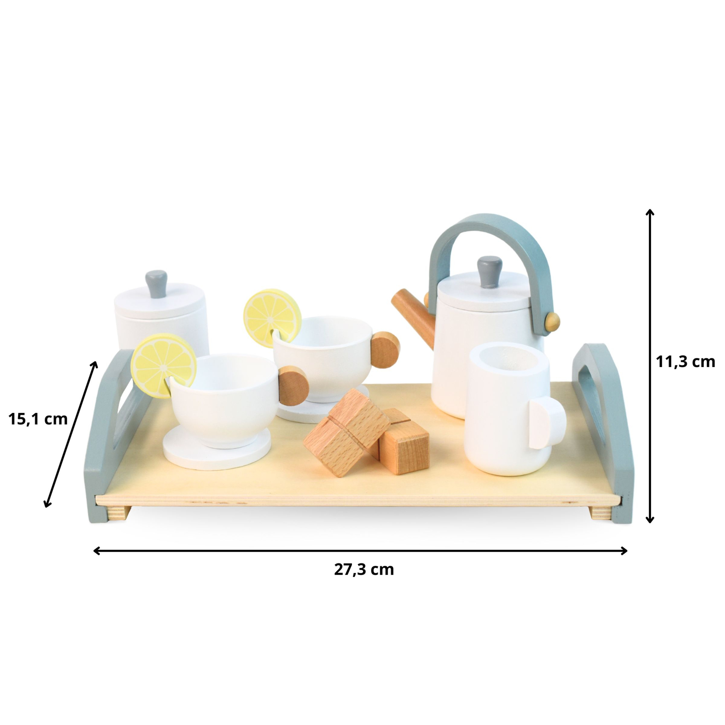 Stor teservis i trä med bricka - 17 artiklar