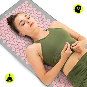 Stor akupressurmatta med kudde och överdrag - 130 cm HyperMotion grå och rosa