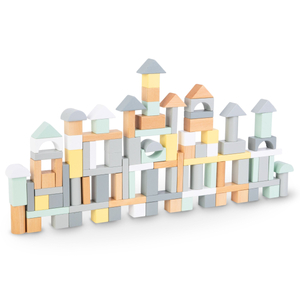 Pastellfärgade träklossar - set med 100 XL-bitar