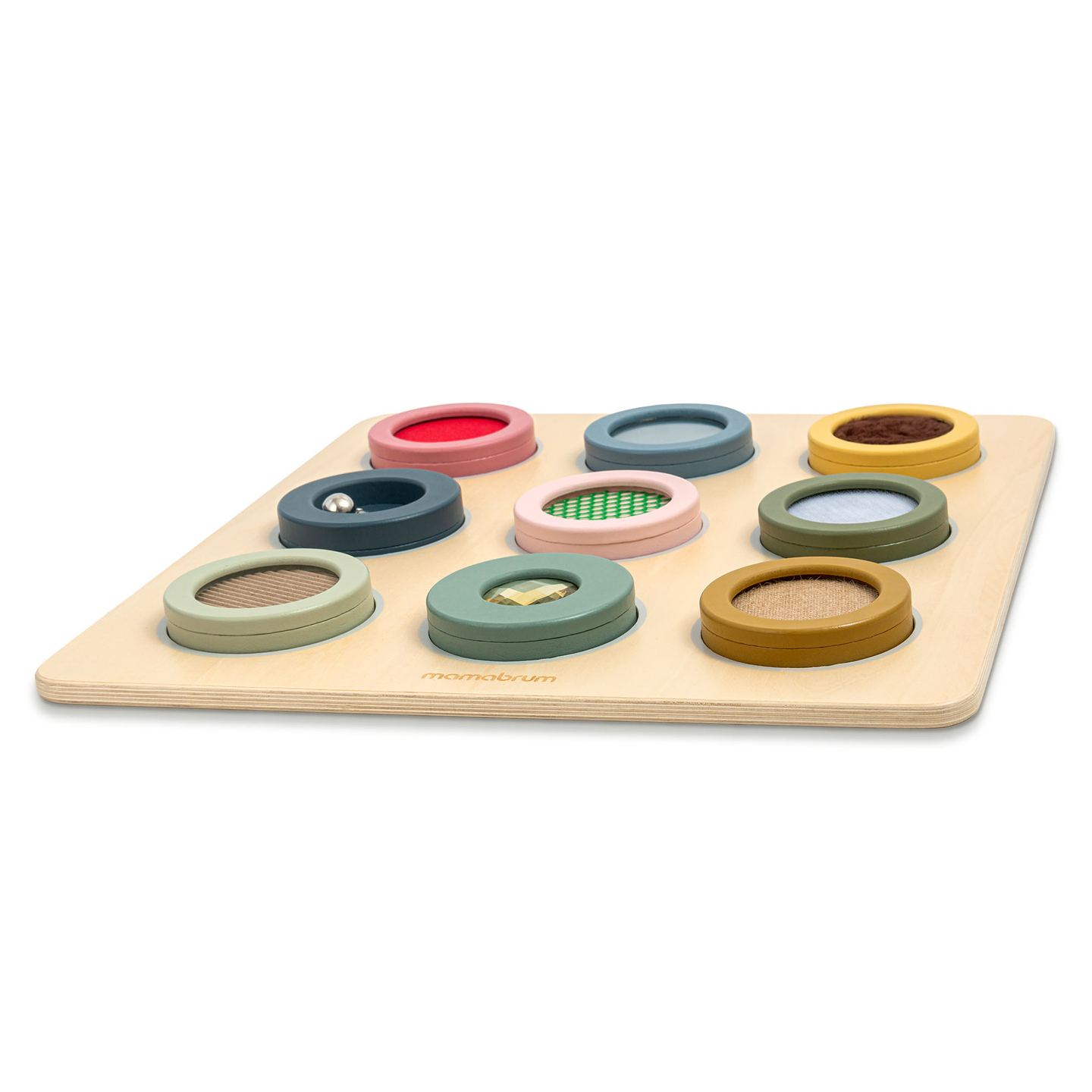 Montessori-sensorisk tavla i trä – 9 texturer för att upptäcka och utveckla känseln